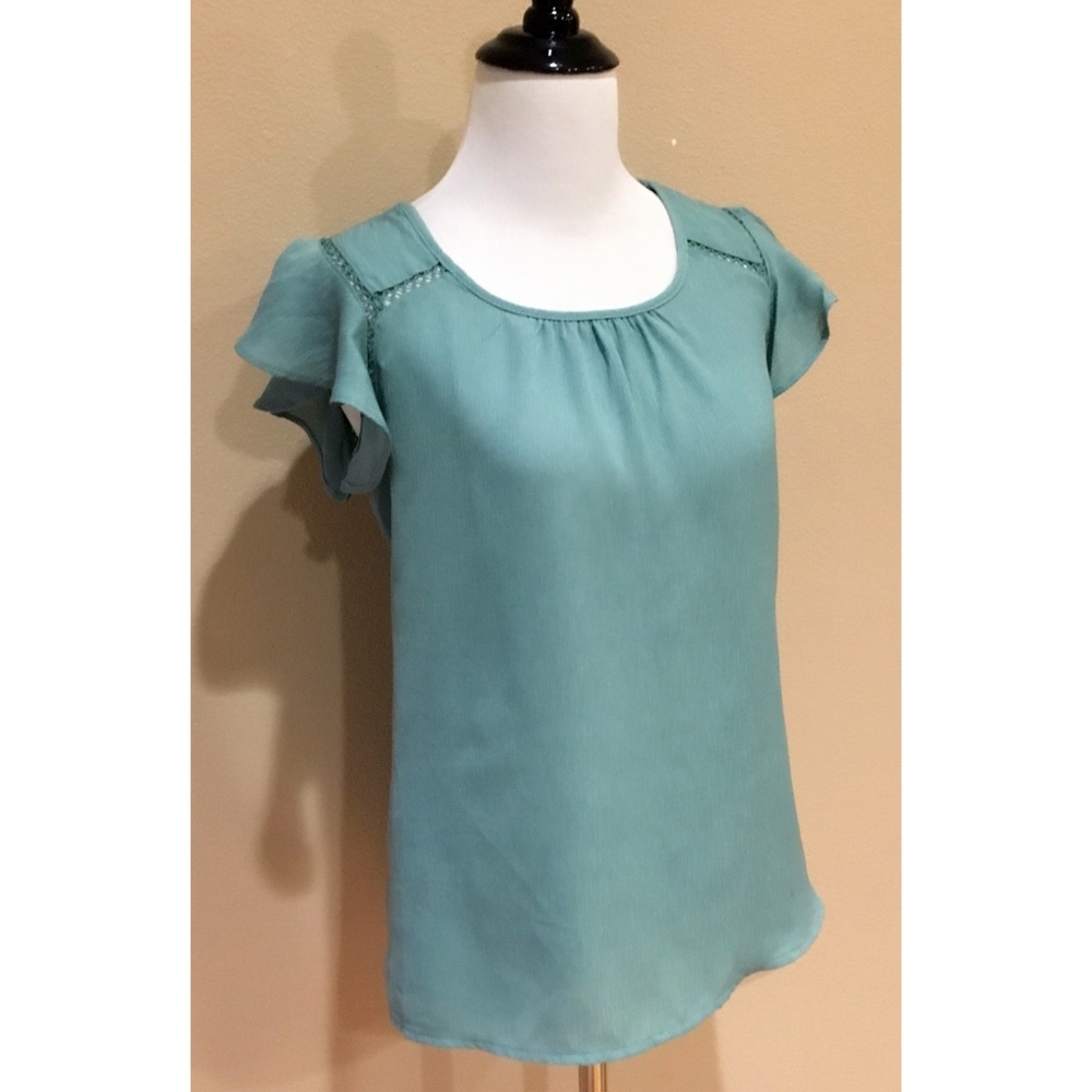 New ModCloth Sage Green Ruffle Sleeve Top